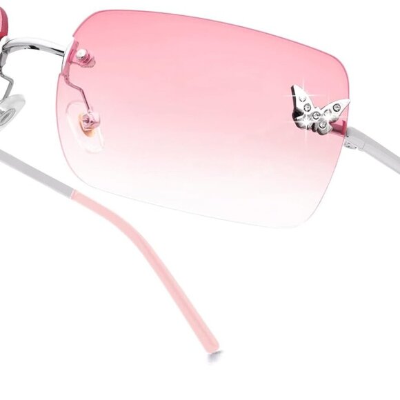 Rimless Rectangle Y2k Sunglasses for Women Men Cute Small Clear Frameless Tinted - Picture 1 of 7